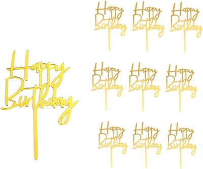 Produktbild von 10 Stück Happy Birthday Tortendeko, Acryl Tortendeko Geburtstag, Cupcake Topper Geburtstag, für Babyparty Jubiläen Party Dekoration (Gold)