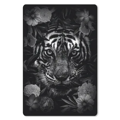 Produktbild von MuchoWow® Mauspad Mousepad Tiger zwischen den Blumen - schwarz und weiß 18x27 cm - Mousepads - Maus Mat - Pad - Mausunterlage