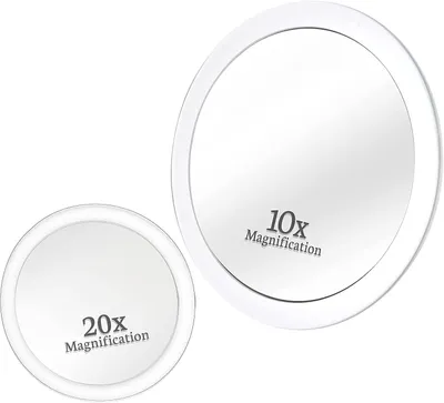Image de Kit de miroirs grossissants (20x et 10x) avec ventouse, miroir de maquillage rond pour la salle de bains, miroirs de maquillage de 15 cm et 10 cm