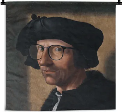 Produktbild von MuchoWow® Wandteppich Wandbehang Kunst - Brille - Porträt 150x150 cm Tapisserie Dekoration Wandtuch - Wohnaccessoires - Modernes