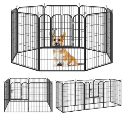 Immagine prodotto di Recinto per Cani Modulare 8 Pannelli 78x100 cm in Acciaio e Metallo Nero
