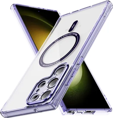 Image de Etui magnétique transparent pour Samsung Galaxy S23 Ultra, compatible MagSafe, étui de protection antichoc hybride Violet