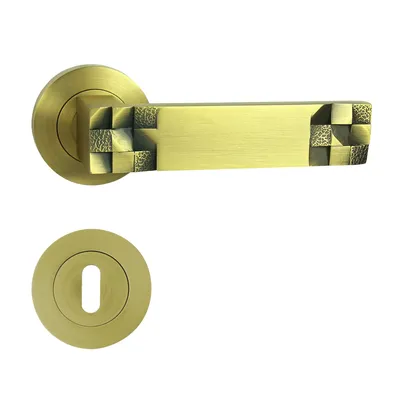A door handle set and a separate keyhole escutcheon are shown against a white background.