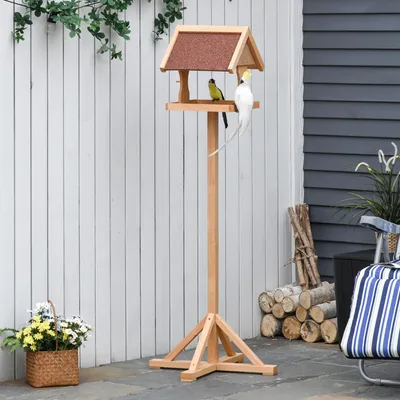 Produktbild von Sweiko Vogelfutterhaus mit Ständer wetterfestes Dach Holz Vogelhaus Futterhaus Vogelständer Spielstand für den Aussenbereich Natur 55 x 55 x 144 cm
