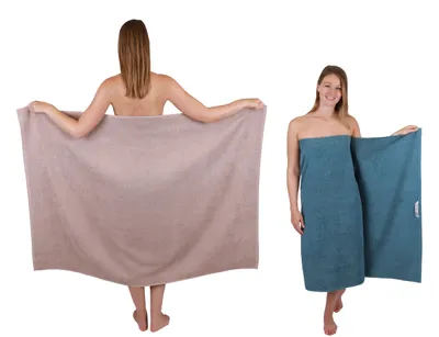 Produktbild von Betz 2 Stück XXL Duschtücher 100 x 150 cm BERLIN  Badetücher 100% Baumwolle Farbe – cappuccino-taubenblau