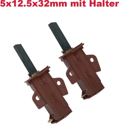 Two carbon brushes with holders on a white background.