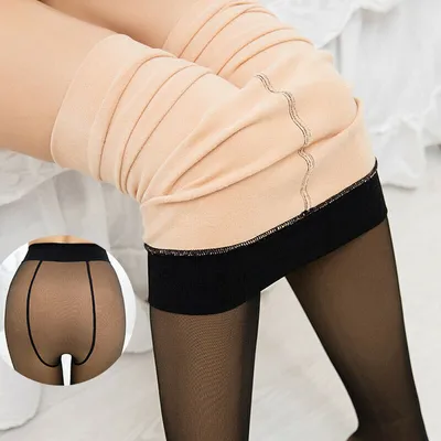 Produktbild von Dámské punčocháče Legs Fake-Translucent Warm Fleece Tights Slim Pantyhose,Black 85g s ponožkami