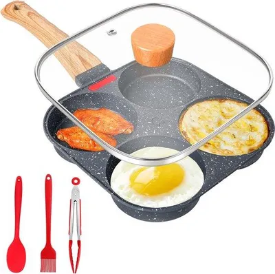 Produktbild von Famanu Bratpfanne mit Deckel - 4-fach Pfannen für Eier und Pfannkuchen
