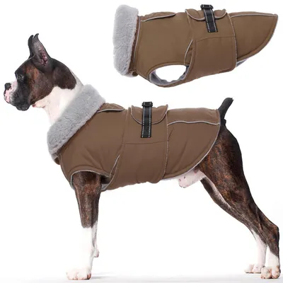 Produktbild von Hundemantel Winter Warmer Wasserdichter Fleece Hundeweste Mittelgroße Hunde Braun M
