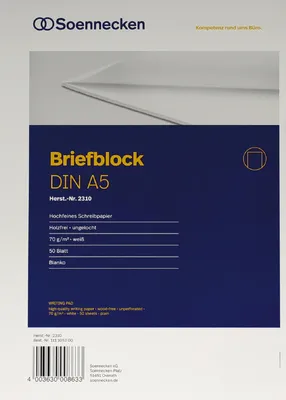 Produktbild von Briefblock 2310 DIN A5 70g blanko 50 Blatt weiß Packung mit 10 Stück