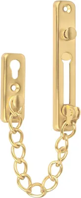 Immagine prodotto di Catena di sicurezza per porte in acciaio inossidabile, lunghezza 195-200 mm, con molla e sistema antiefrazione, adatta sia per porte interne che esterne