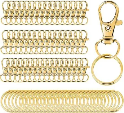 Immagine prodotto di 100 chiavi rotanti dorate con cordino metallico, ganci per chiavi con chiusura a granchio, ideali per chiavi, gioielli e progetti di bricolage