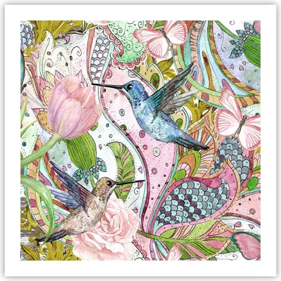 Produktbild von Poster - Poster ohne Rahmen - Vogel Schmetterling Blume - 60x60 cm - Wand Bild - Wanddeko - Wandbilder - Kunstposter - Wandposter - Bilder - Kunstdruck - Wanddekoration - Wandbild - P2XAC60x60-4065