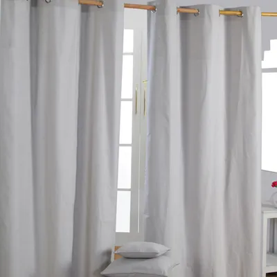 Produktbild von HOMESCAPES Gardinen mit Ösen unifarben grau im 2er Set, 137 x 117 cm