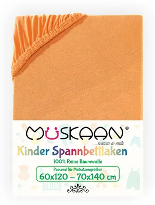 Produktbild von Müskaan Jersey Kinder Spannbettlaken 60x120 - 70x140 cm orange bis 12cm Matratzenhöhe Gummizug Bettlaken 100% Baumwolle