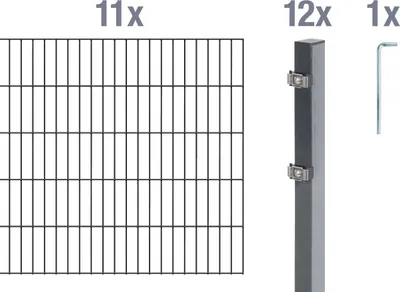 Image de Alberts 656676 Clôture en treillis à double barre comme set complet de clôture de 24 pièces, revêtu de matière plastique, anthracite, hauteur 200 cm, longueur 22 m