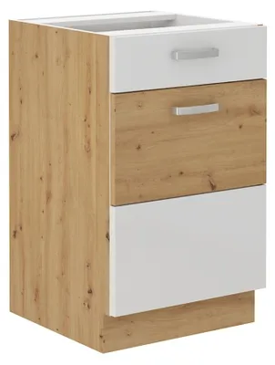 Produktbild von Unterschrank 50 Eiche Artisan + Weiß Hochglanz Küchenzeile Vollauszug Soft-Close