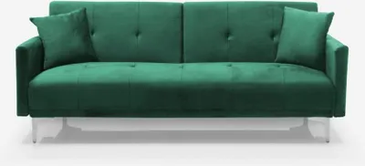 Produktbild von 3-Sitzer-Schlafsofa aus Samtstoff mit Modernem Design Villolus - Dunkel Grün