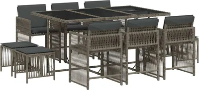 Immagine prodotto di vidaXL set da pranzo da giardino a 11 pezzi con cuscini in polirattan grigio
