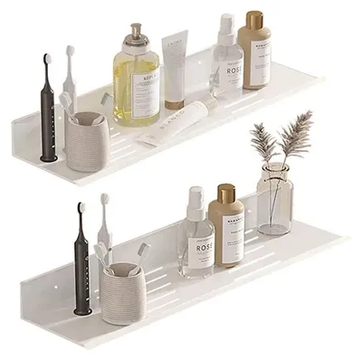 Productafbeelding van Doucheplank zonder boren, 2 stuks, zelfklevend, roestvrij staal, 40 cm, wit
