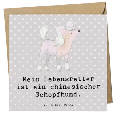 Produktbild von Mr. & Mrs. Panda Grußkarte Chinesischer Schopfhund Lebensretter - Grau Pastell - Geschenk, faltkarte, Chinese Crested Dog, doppelkarte, Klappkarte, anlasskarte