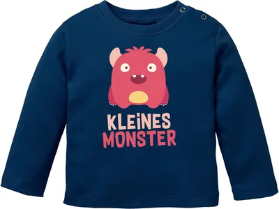 Produktbild von Baby Langarmshirt Print Kleines Monster lustig witziges Geschenk für kleine Jungs und Mädchen Moonworks® blau 56/62 (1-3 Monate)