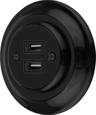 Produktbild von Unterputz Porzellan Retro USB Steckdose 2-fach I PR1 schwarz