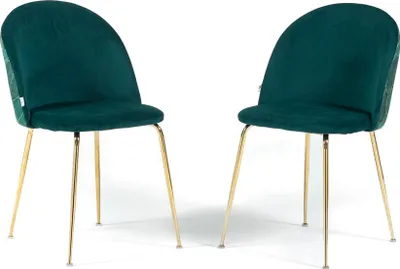 Produktbild von Set 2 gepolsterte Esszimmerstühle aus dekoriertem Samt, Metallbeine, elegantes Design für Küche, Esszimmer, Bar und Restaurants SARA - Petrol/Gold