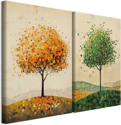 Produktbild von murando - Akustikbild Set Herbst und Sommer Landschaft 120x90cm 2 Teilig je 60x90cm Collage 2er Vlies Bilder Akustikschaum Schallschutz Akustikpaneele Groß Wandbilder XXL - Wandkunst c-H-10084-b-a