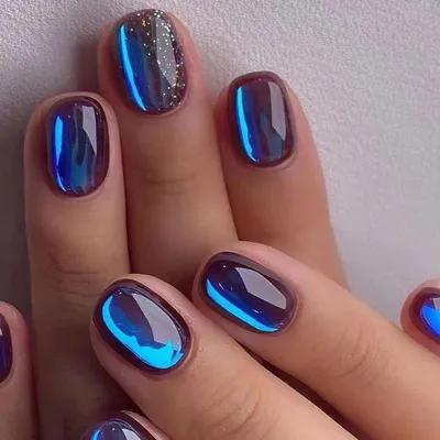 Produktbild von 24 Stück Blaue Glänzende Kurze Acrylnägel Zum Aufkleben - Nail Art Maniküre für Frauen & Mädchen