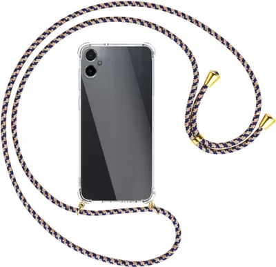 Produktbild von Handykette Backcover-Schutzhülle mit Band (Metall goldfarben) für Samsung Galaxy A05 (SM-A055) - blau+beige