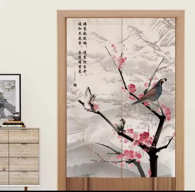 Image de Fine Asianliving Rideaux de porte japonais Noren oiseaux L80xH130cm