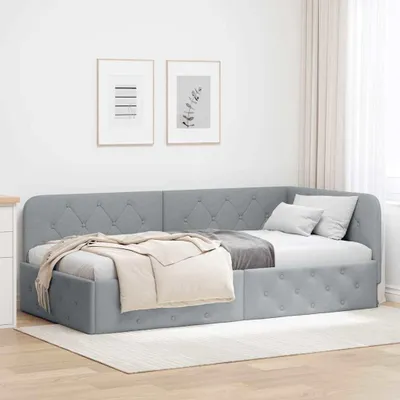 Produktbild von "Schlussverkauf" Einzelbett 1 PLACE - EckBettgestell einzel - mit Kopfteil - Hellgrau 90x190 cm Stoff C3108