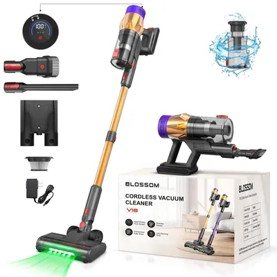 Produktbild von Kabelloser Stielstaubsauger - Handstaubsauger - 50 kPa starke Saugkraft - 550 W Motor - 40 Min Akkulaufzeit - HEPA-Filter - LCD-Display - Gold