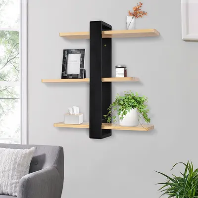 Image de Étagère murale 3 étagères Étagère flottante en bois pour salon cuisine chambre couloir 50x13.5x58cm
