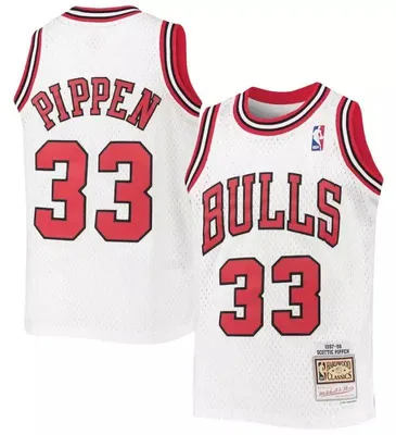 Image de Maillot NBA Scottie Pippen Chicago Bulls 1997-98 Mitchell & Ness Blanc Pour enfa
