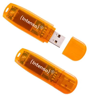 Productafbeelding van Intenso Rainbow Line 64GB, oranje, 2 stuks, 64 GB, USB Type-A, 2.0, 28 MB/s, met dopje, oranje