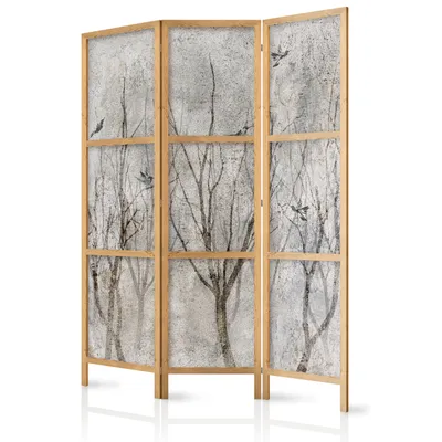 Produktbild von Paravent Bäume Vögel 135x171 cm - 3-teilig - einseitig - eleganter Sichtschutz - Raumteiler - Trennwand - Raumtrenner - Holz - Design Motiv - Deko - Japan c-C-0462-z-b