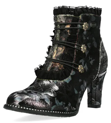 Produktbild von Laura Vita Damen Stiefelette mit floralem Muster und Rüschen Alcbaneo 130, Größe:37 EU, Farbe:Grau