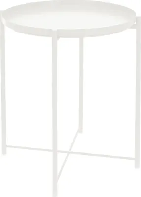 Produktbild von ML-Design Beistelltisch mit abnehmbarem Tablett, Ø 45x52 cm, Weiß, aus Metall, stabil & standsicher, Couchtisch Wohnzimmertisch Sofatisch Kaffeetisch, für Getränke/Snacks
