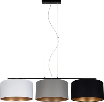 Produktbild von Hängelampe Metall Stoff H: max. 100 cm Schwarz Weiß Grau E27 3-flammig länglich Modern