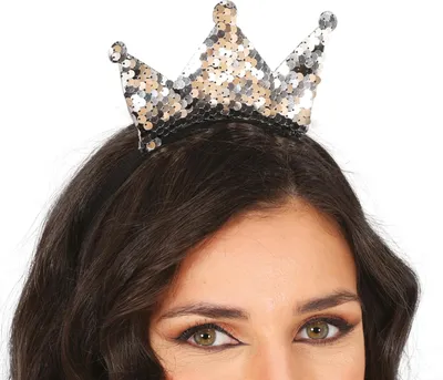 Produktbild von Prinzessin Krone Silber Haarreif Glänzende Krone Karneval Kopfschmuck Königin Narrenfest Kopfband Royal Accessoire Glamour, Farbe: Silber
