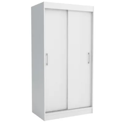 Produktbild von Schiebetürenschrank Emma 100 cm breit, Weiß, mit 2 Kleiderstangen und Regalen – Moderner Aufbewahrungsschrank für Schlafzimmer