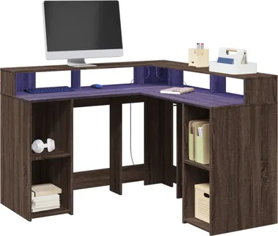 Produktbild von "2026 Promotion" LED-Schreibtisch Braun Eichen-Optik 130x130x91 Holzwerkstoff - Schreibtische CC16747