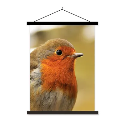 Produktbild von MuchoWow® Textilposter Vogel - Rotkehlchen - Porträt 90x120 cm mit schwarzem Rahmen - Dekoration