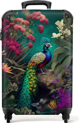 Obrázek produktu pro NoBoringSuitcases.com® Kufr Příruční zavazadlo na kolečkách Kufr na kolečkách Malý kufr na 4 kolečkách - Peacock - Feathers - Flowers - Bird - Cabin Size < 55x40x23 cm & 55x40x20 cm - Foto kufr - Cabin suitcase - Board luggagePříruční zavazadlo Kufr 55x35x20 cm, 36L,
