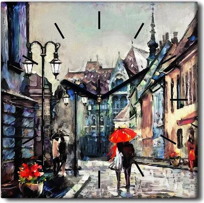 Produktbild von Coloray Uhr auf Leinwand 30x30 cm Wand Uhr Dekoration Wohnzimmer Segeltuch schwarze Hände -Europa Stadt Ungarn
