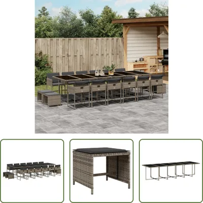 Produktbild von The Living Store 17-tlg. Garten-Essgruppe mit Kissen Grau Poly Rattan