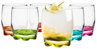Image de Verres à pied KROSNO, 250 ml, lot de 6, verres à fond coloré, adaptés pour les cocktails, l'eau, les jus, parfaits pour la maison, les restaurants et les fêtes