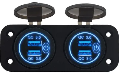 Produktbild von ProRide 12V USB-Steckdose 4 Ports mit Schalter – 2-fach Einbau, QC3.0, Blau